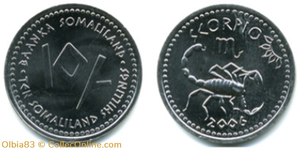 Somalie / 10 Shillings / BAANKA SOMALILAND - Scorpion. monnaies somalie 10 shillings baanka somaliland scorpion