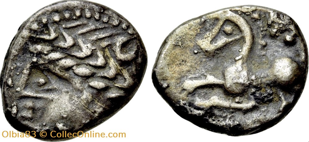 Celtique - Allobroges - Denier au cheval galopant et au “caducée”. monnaies antiques celtes celtique allobroges denier au cheval galopant et au caducee
