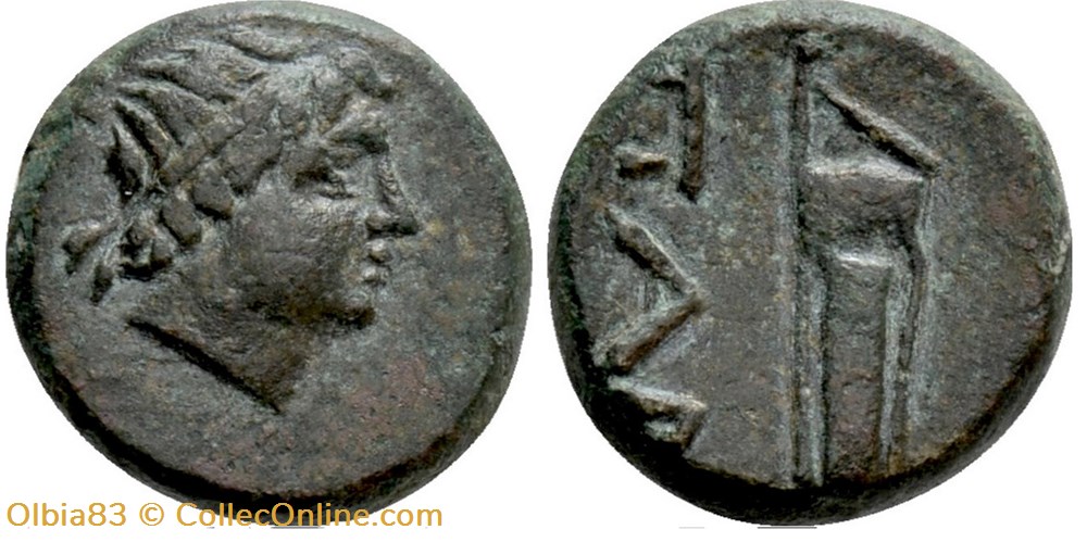 Chersonèse Taurique-Demi unité -Tête laurée d'Apollon - Arc et Gorytos monnaies antiques grecques chersonese taurique demi unite tete lauree apollon arc et gorytos