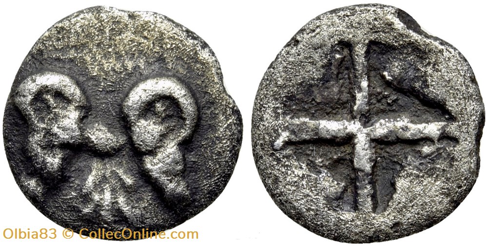 Cebren / Obole / Têtes de béliers confrontées - Carré creux. monnaies antiques grecques cebren obole tetes de beliers confrontees carre creux