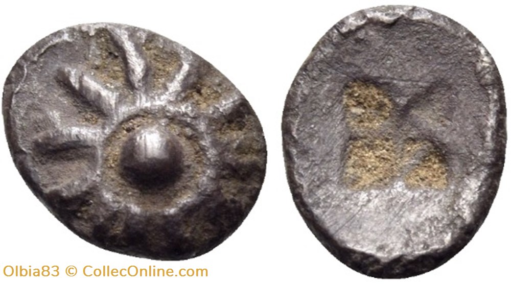 *Erythrée / Hémiobole / Rosace? Soleil? - Carré creux monnaies antiques grecques erythree hemiobole rosace soleil carre creux