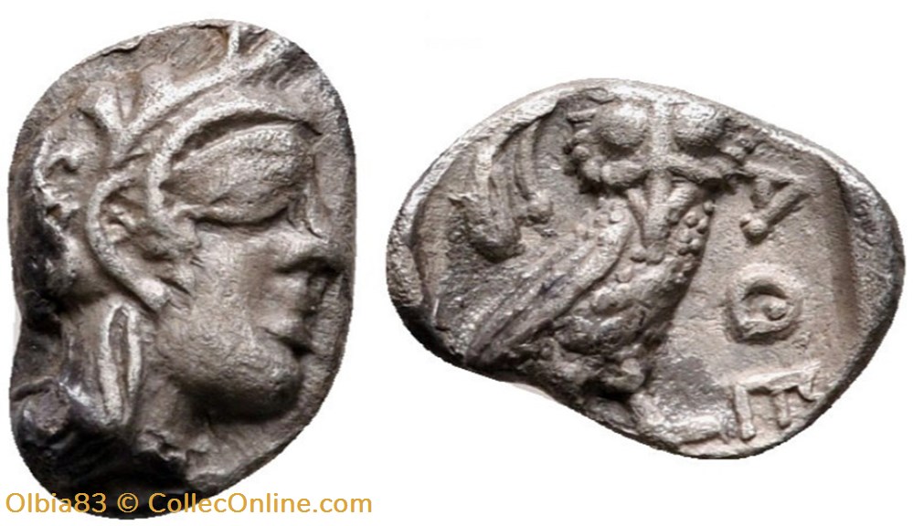monnaies antiques grecques m athenes obole tete athena a droite chouette debout de face