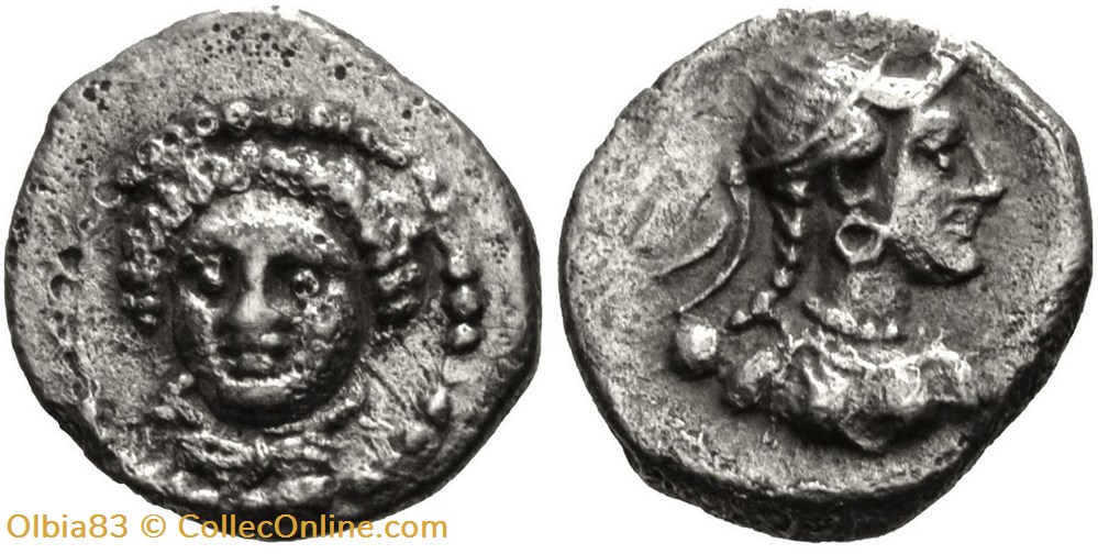 Tarsos-Hémiobole-Tête d’Aphrodite-Tête de Dionysos monnaies antiques grecques tarsos hemiobole tete d aphrodite tete de dionysos