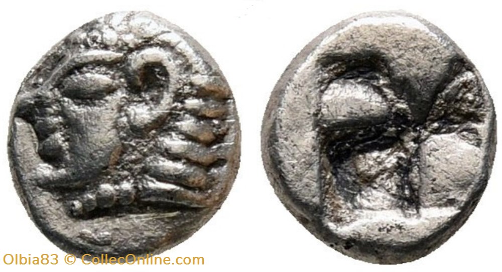*Colophon / Hémiobole / Tête à gauche - Carré creux monnaies antiques grecques colophon hemiobole tete a gauche carre creux