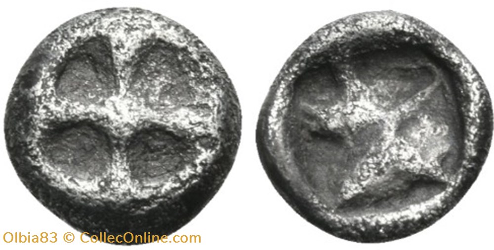 Athènes / Hémiobole / Roue - Carré creux. monnaies antiques grecques athenes hemiobole roue carre creux