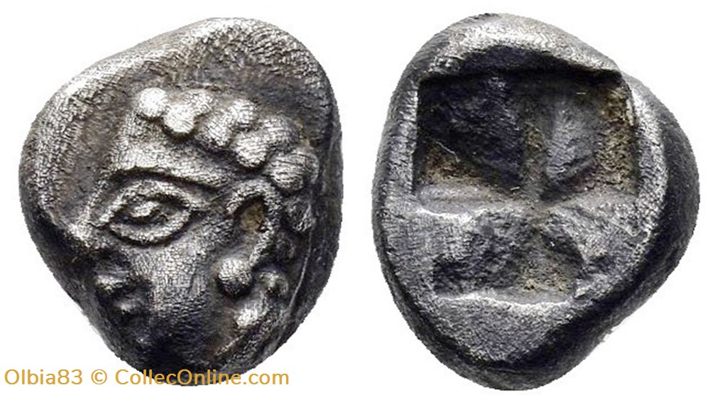 Colophon / Obole / Tête à gauche - Carré creux monnaies antiques grecques colophon obole tete a gauche carre creux