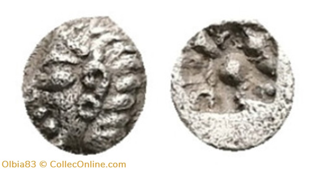 monnaies antiques grecques colophon tetartemomorion tete apollon a gauche carre creux