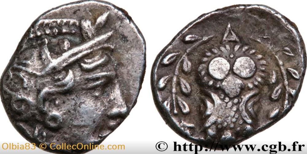 Athènes / Hémidrachme / Tête d'Athéna à droite - Chouette debout de face. monnaies antiques grecques athenes hemidrachme tete athena a droite chouette debout de face