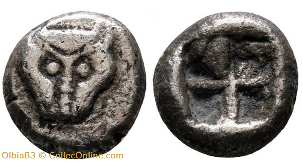 Asie Mineure / Hecté / Tête de panthère - Carré creux. monnaies antiques grecques asie mineure hecte tete de panthere carre creux