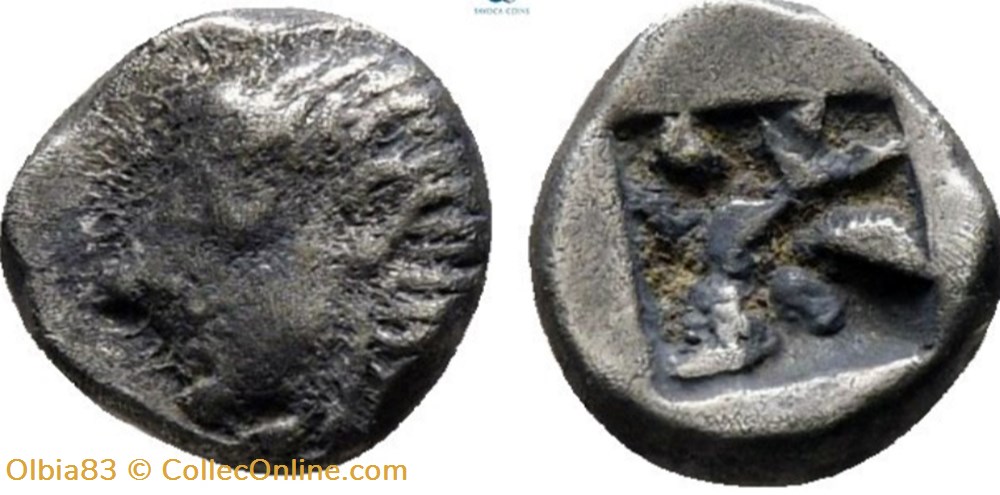 monnaies antiques grecques colophon hemiobole tete apollon a gauche carre creux