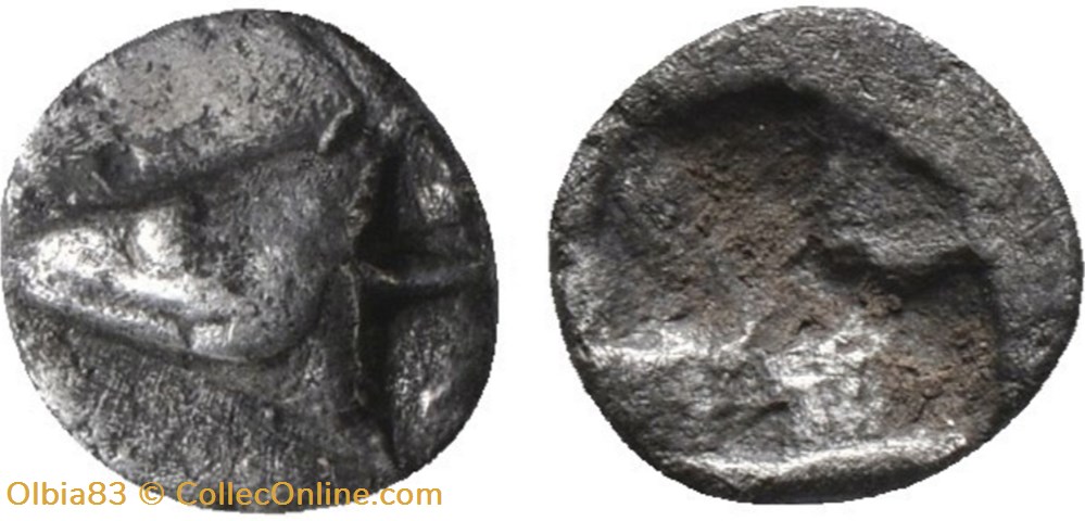 *Cyzique / Hémiobole / Tête de thon à gauche - Carré creux monnaies antiques grecques cyzique hemiobole tete de thon a gauche carre creux