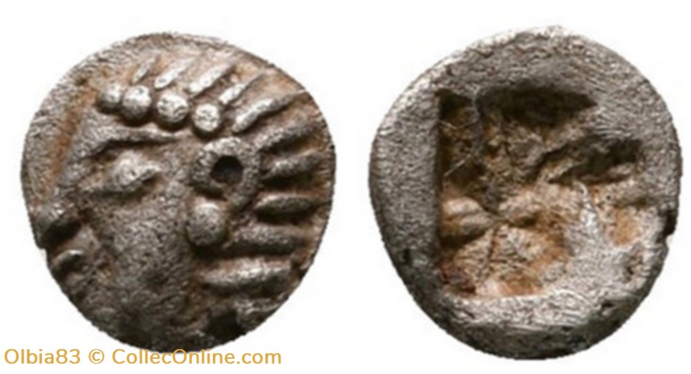 monnaies antiques grecques m colophon tetartemomorion tete apollon a gauche carre creux