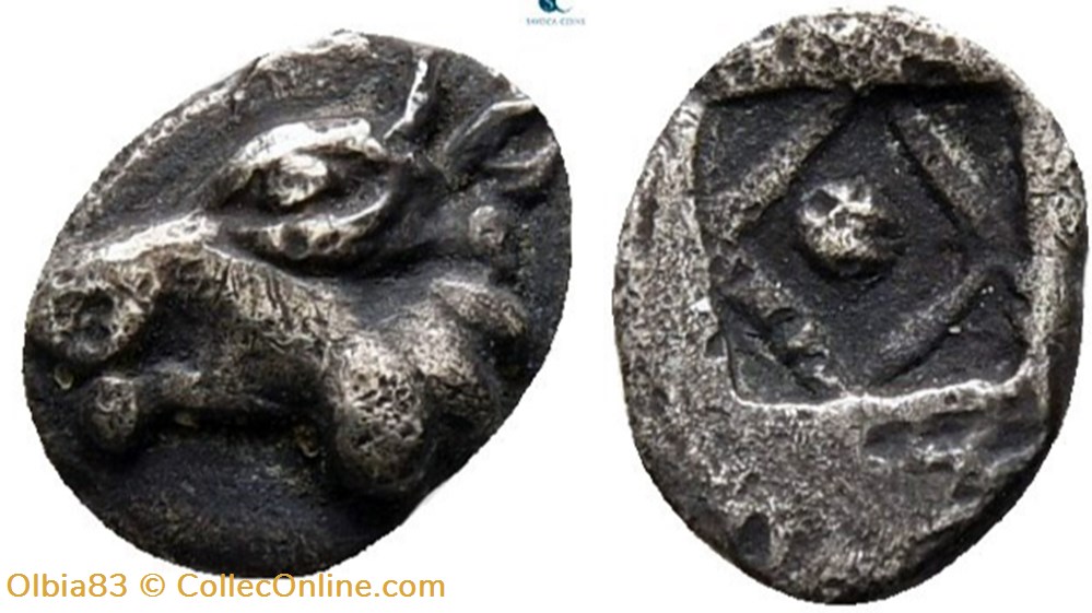 M-Asie Mineure / Incertaine / Téte de taureau - Carré en forme de losange avec une pastille centrale monnaies antiques grecques m asie mineure incertaine tete de taureau carre en forme de losange avec une pastille centrale