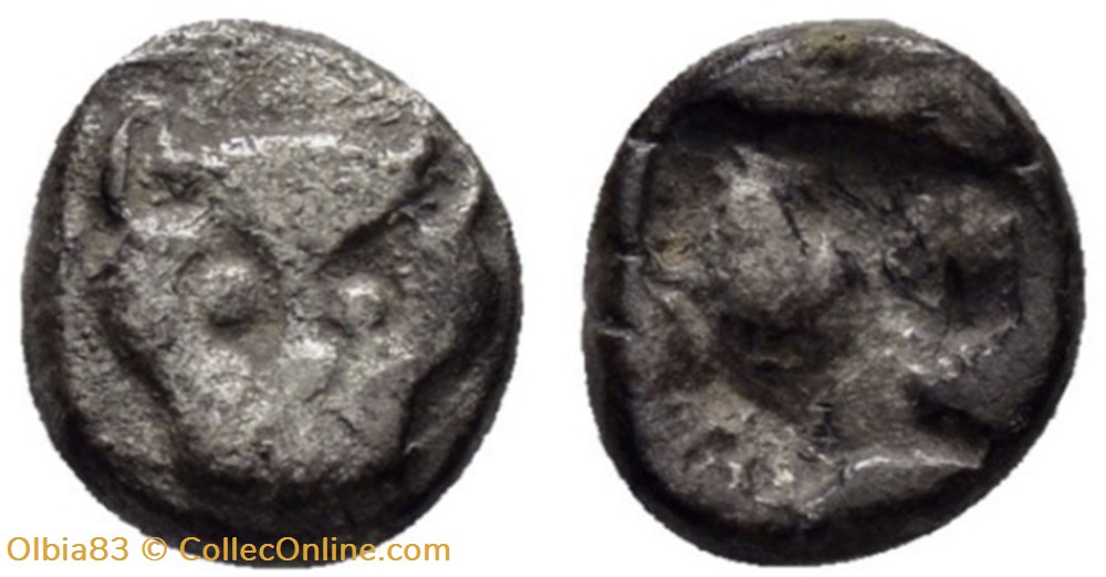 Asie Mineure / Obole / Tête de panthère - Carré creux. monnaies antiques grecques asie mineure obole tete de panthere carre creux