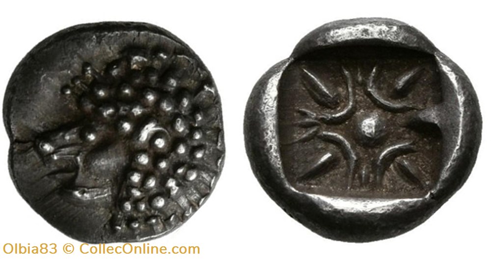M Milet / Douzième de statère / Tête de lion à gauche - Motif stéllaire monnaies antiques grecques m milet douzieme de statere tete de lion a gauche motif stellaire