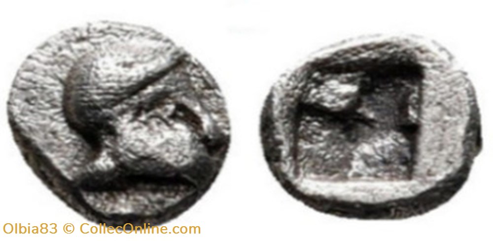 M Ionie- Incertain / Tétartémorion / Casque à droite - Carré creux. monnaies antiques grecques m ionie incertain tetartemorion casque a droite carre creux
