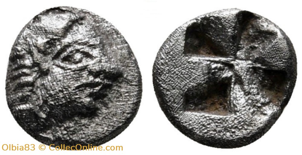 Colophon / Hémiobole / Tête à droite - Carré creux monnaies antiques grecques colophon hemiobole tete a droite carre creux