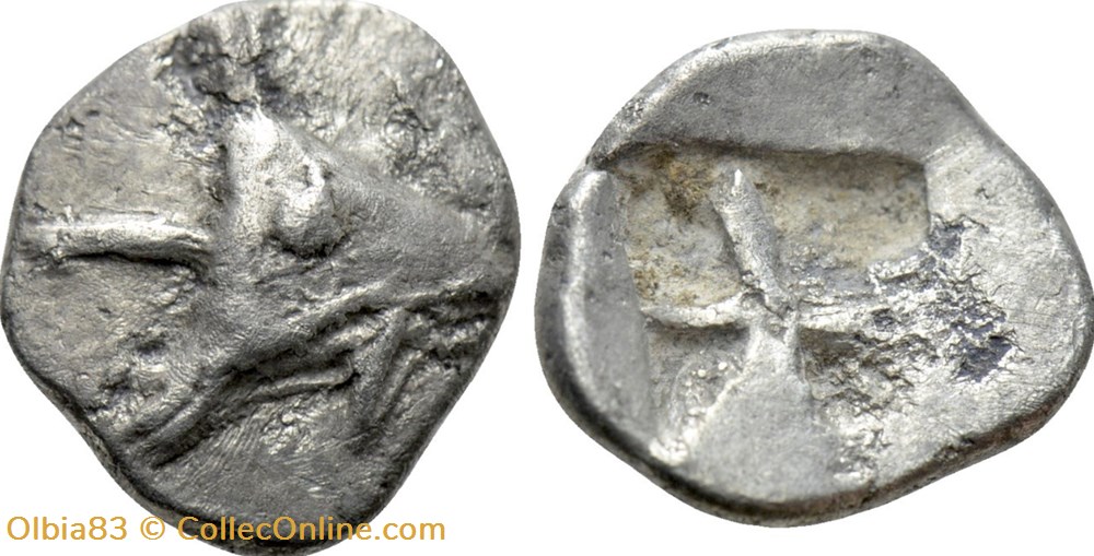*Cyzique / Hémiobole / Tête de thon à droite - Carré creux monnaies antiques grecques cyzique hemiobole tete de thon a droite carre creux