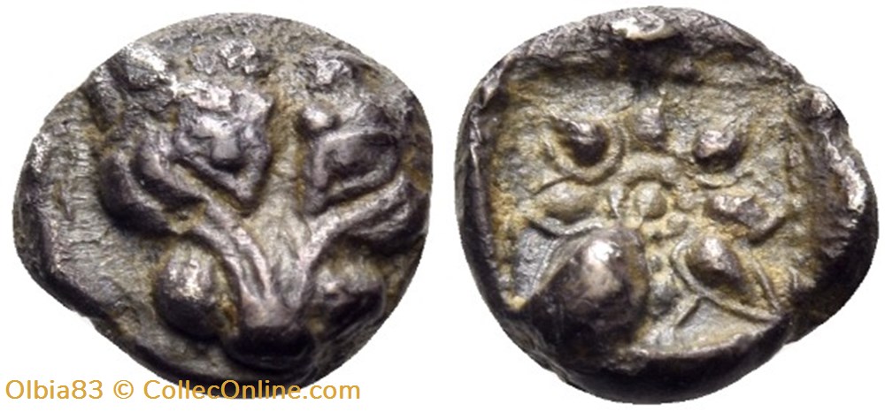 *Milet / 1/16eme de statère / Tête de Lion - Motif Stellaire dans carré creux monnaies antiques grecques milet 1 16eme de statere tete de lion motif stellaire dans carre creux