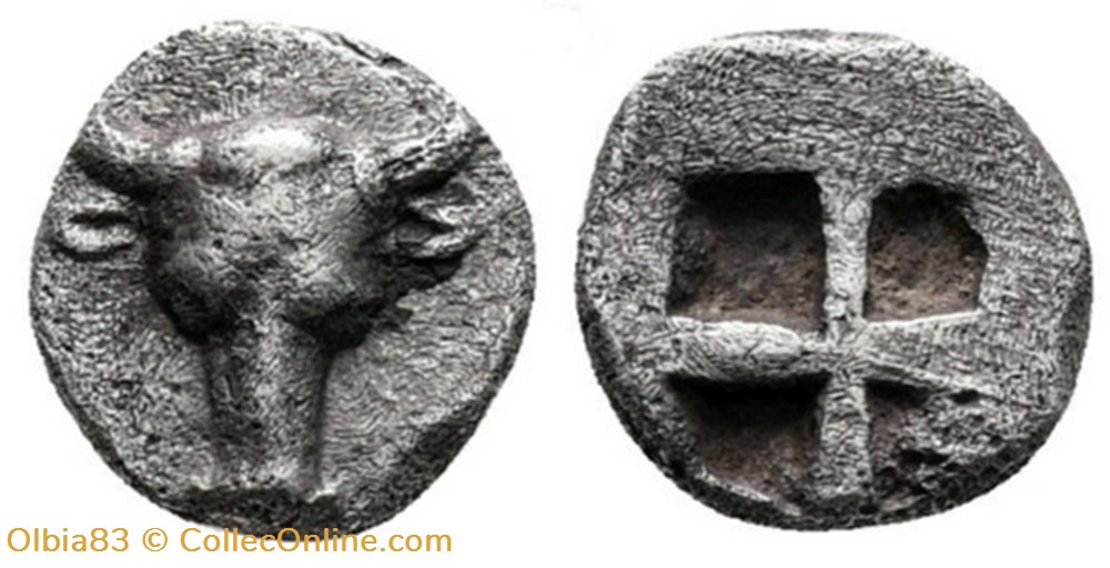 Lamponeia / Hemiobole / Bucrane - Carré creux. monnaies antiques grecques lamponeia hemiobole bucrane carre creux