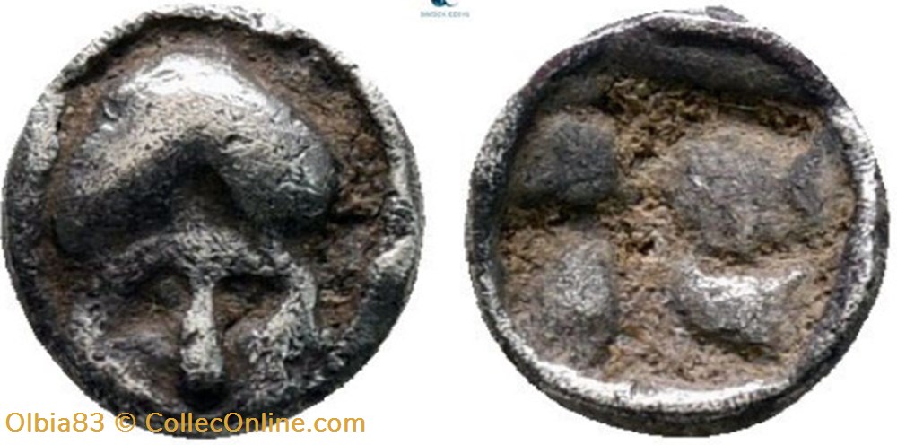monnaies antiques grecques m mesembria trihemitartemorion casque corinthien de face carre creux