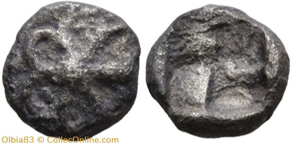 *Incertaine-Diobole-Fleur-Rosette /Carré creux . monnaies antiques grecques incertaine diobole fleur rosette carre creux