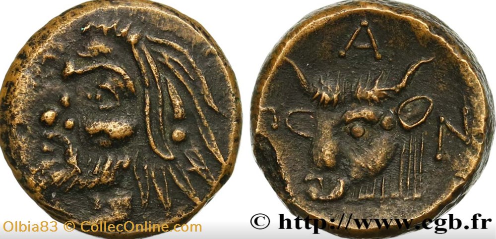 monnaies antiques grecques pan01 chersonese taurique panticapee unite tete de silene tete et cou de taureau a gauche