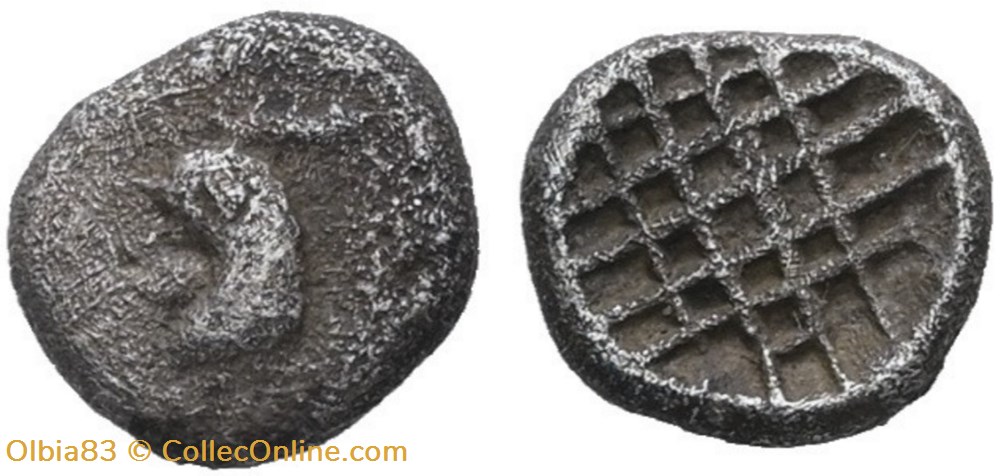 Troade-Dardanos-Hémiobole-Tête de coq / Carré creux. monnaies antiques grecques troade dardanos hemiobole tete de coq carre creux