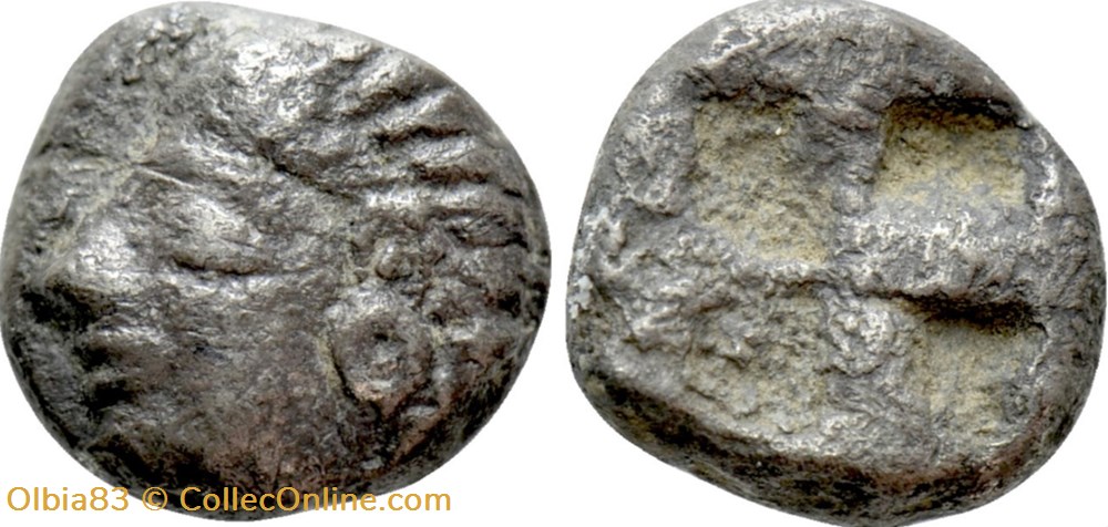 Colophon / Dioblole / Tête à gauche - Carré creux monnaies antiques grecques colophon dioblole tete a gauche carre creux