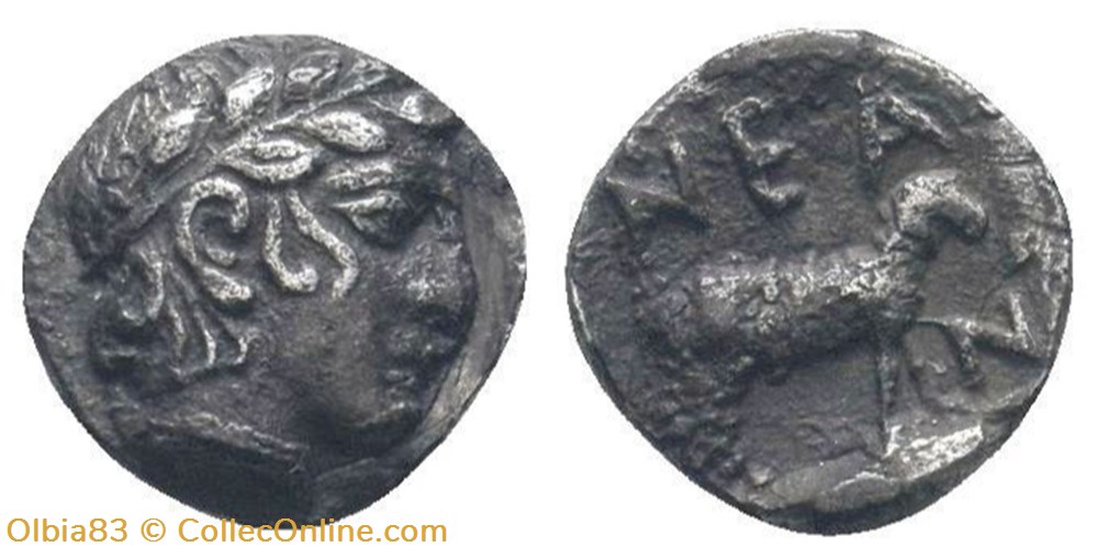 M-Neandria / Obole / Tête laurée d’Apollon - Belier à droite + N-E-A/N monnaies antiques grecques m neandria obole tete lauree d apollon belier a droite n e a n
