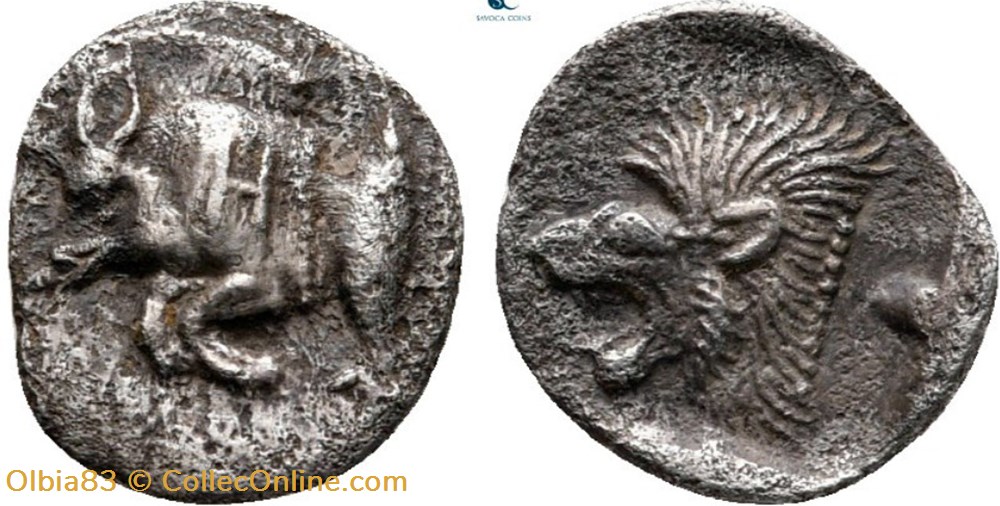 monnaies antiques grecques cyzique hemiobole protome de sanglier a gauche tete de lion a gauche