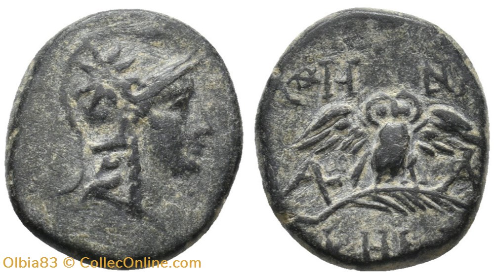 Pergame-Demi-Unité-Athéna casquée à droite / Chouette debout. monnaies antiques grecques pergame demi unite athena casquee a droite chouette debout
