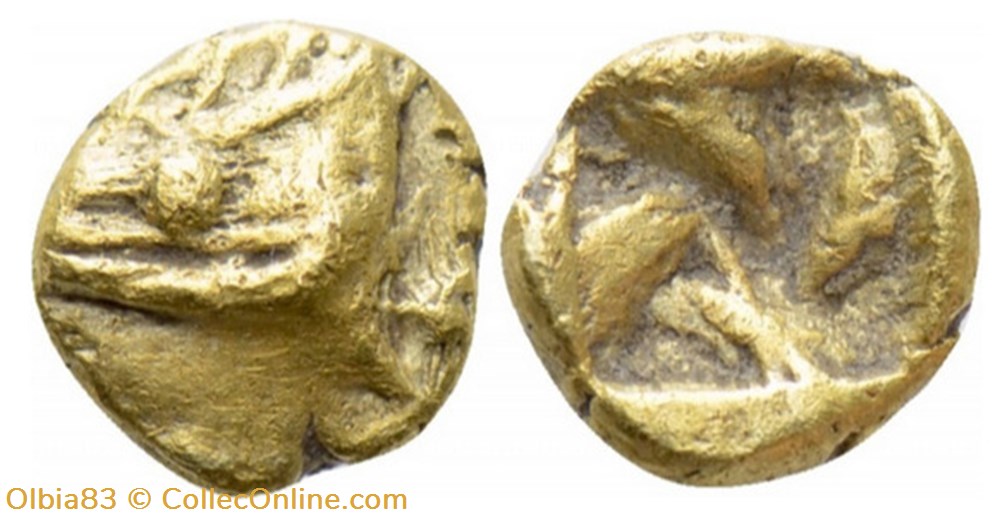 *Cyzique / 1/48 eme de Statère / Tête de thon à gauche - Carré creux monnaies antiques grecques cyzique 1 48 eme de statere tete de thon a gauche carre creux