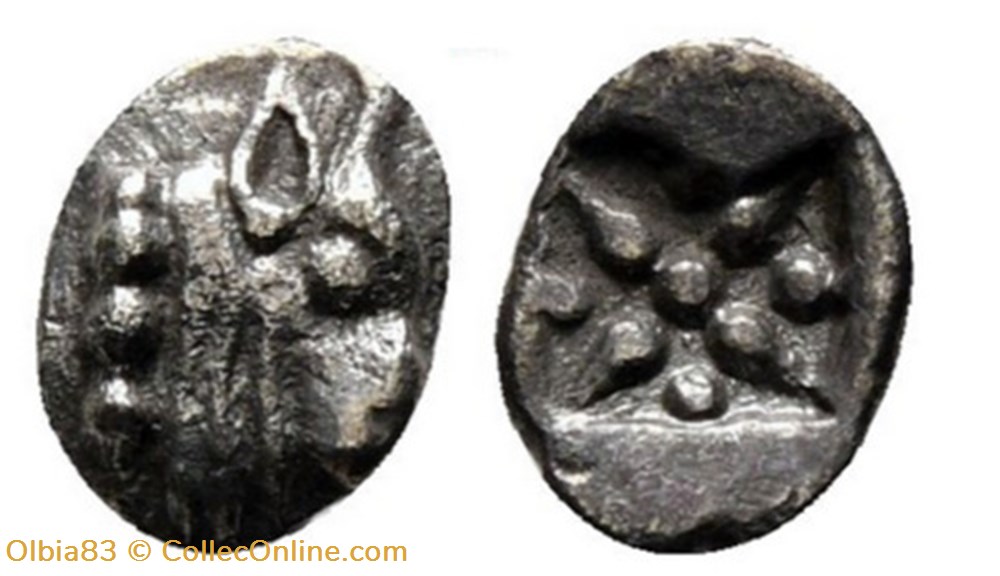 Asie Mineure / Incertaine / Tetartemorion /Téte de taureau - Motif stélaire monnaies antiques grecques asie mineure incertaine tetartemorion tete de taureau motif stelaire