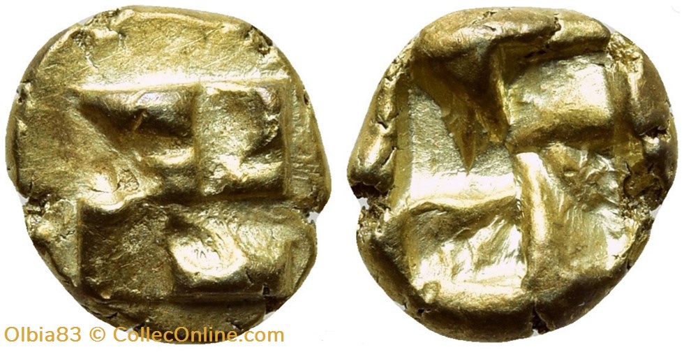 *Ionie / Incertaine / 1/24 eme de statère / Croix swastika - Carré creux. monnaies antiques grecques ionie incertaine 1 24 eme de statere croix swastika carre creux