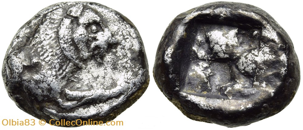 *Carie - Incertaine / Tiers de statère / Tête de lion stylisée - Carré creux monnaies antiques grecques carie incertaine tiers de statere tete de lion stylisee carre creux