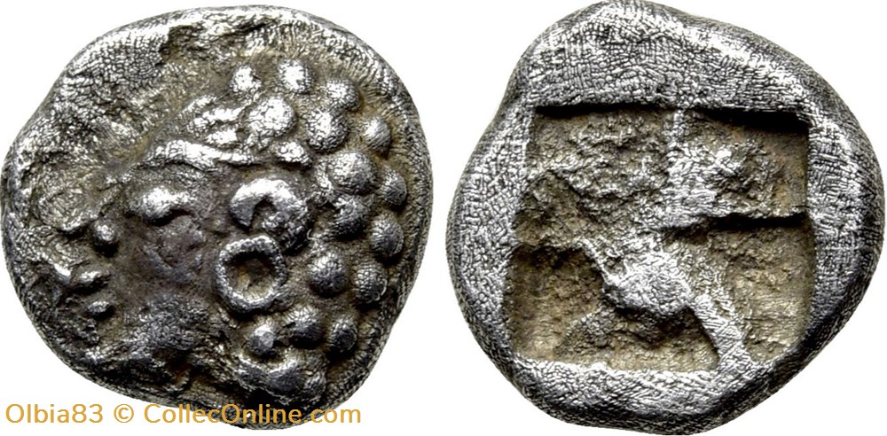 monnaies antiques grecques colophon hemiobole tete chevelure globulee a gauche carre creux