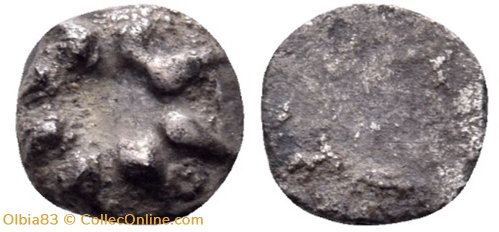 Erythrée-Hémitétartémorion-Rosace? Soleil? - Face lisse. monnaies antiques grecques erythree hemitetartemorion rosace soleil face lisse
