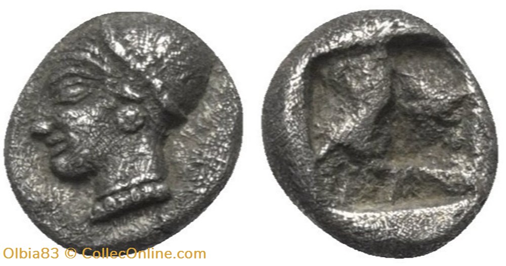 *Phocée-Diobole-Tête de nymphe à gauche / Carré creux . monnaies antiques grecques phocee diobole tete de nymphe a gauche carre creux