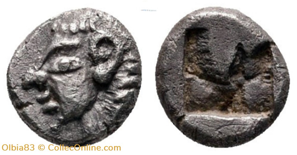 Colophon / Hémiobole / Tête à gauche - Carré creux monnaies antiques grecques colophon hemiobole tete a gauche carre creux