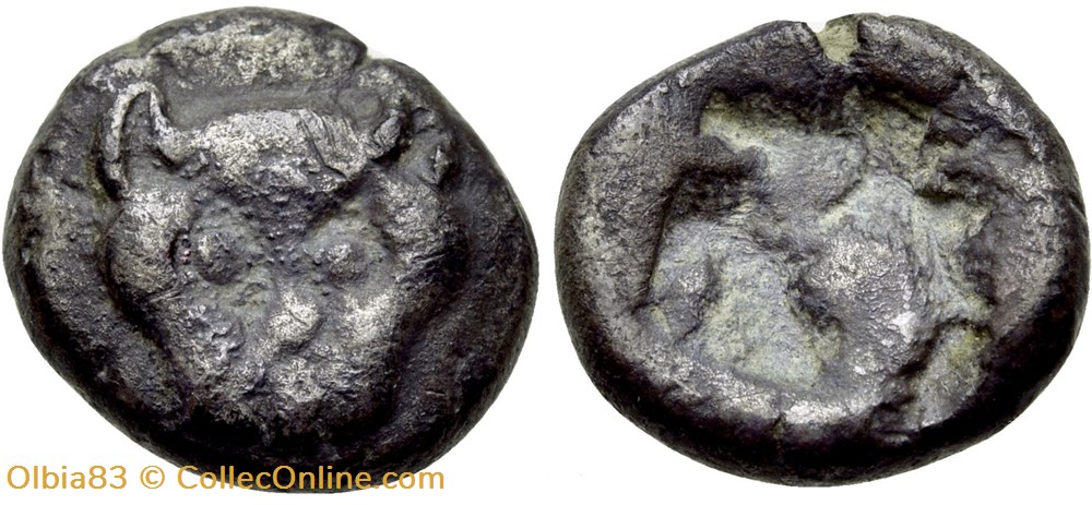 Asie Mineure / Tritartemorion / Tête de panthère - Carré creux. monnaies antiques grecques asie mineure tritartemorion tete de panthere carre creux
