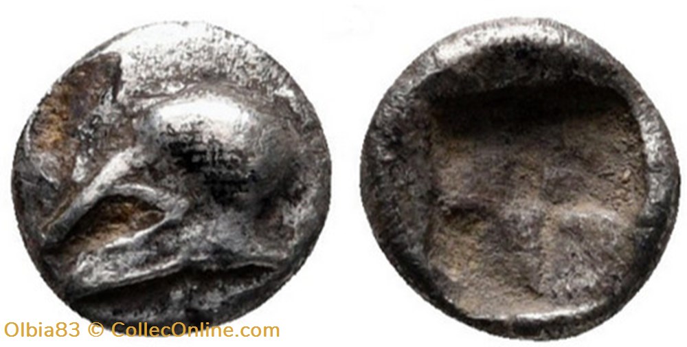 M Néandria / Trihemitartemorion / Casque à gauche - Carré creux. monnaies antiques grecques m neandria trihemitartemorion casque a gauche carre creux