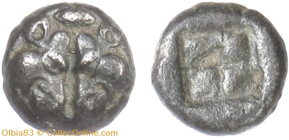 Ile de Lesbos / 1/8 eme de statère / Sangliers confrontés - Carré creux. monnaies antiques grecques ile de lesbos 1 8 eme de statere sangliers confrontes carre creux