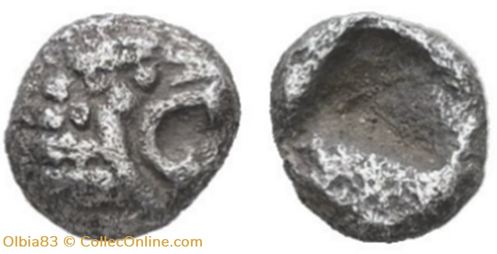 Royaume de Lydie / Quarante huitième de statère / Tête de Lion rugissant - Carré creux. monnaies antiques grecques royaume de lydie quarante huitieme de statere tete de lion rugissant carre creux