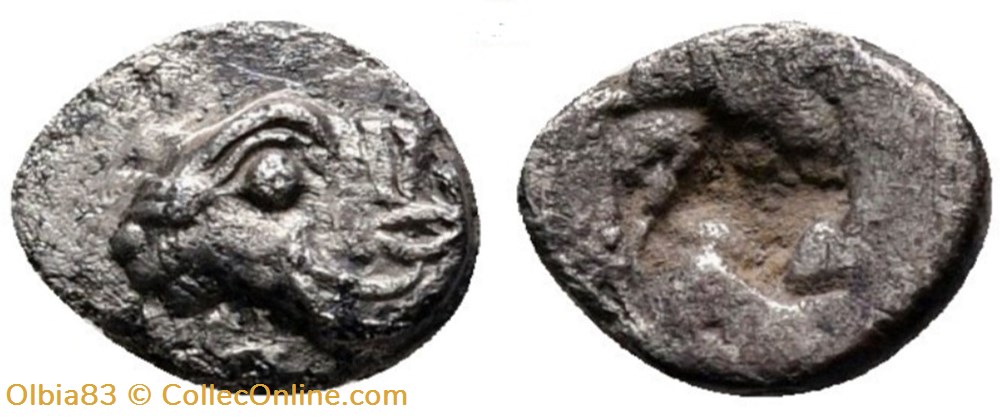 *Cebren / Hemiobole / Tête de bélier - Carré creux. monnaies antiques grecques cebren hemiobole tete de belier carre creux