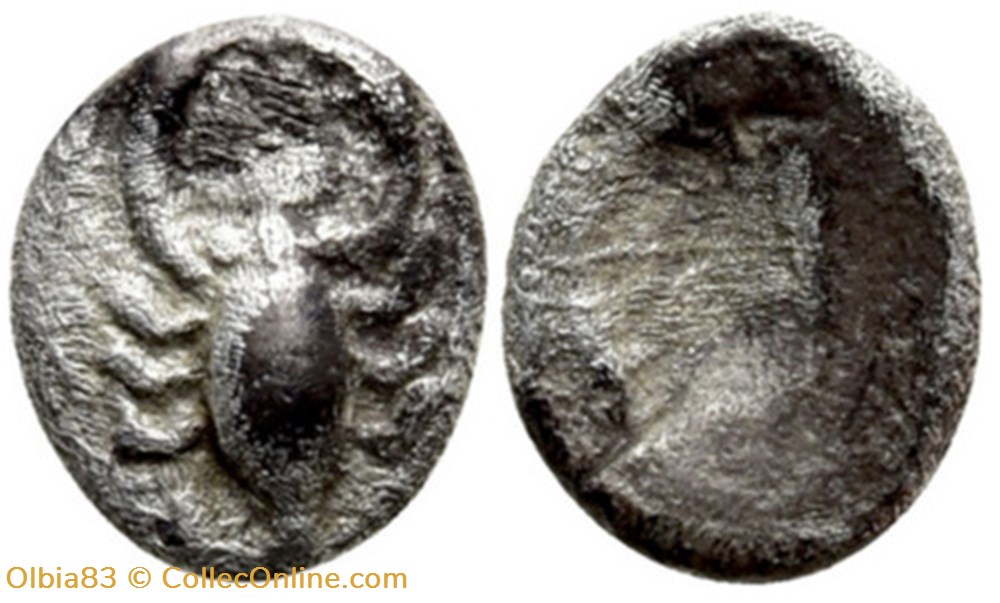 Asie Mineure/Incertaine/Tetartémorion/Scorpion - Carré creux monnaies antiques grecques asie mineure incertaine tetartemorion scorpion carre creux