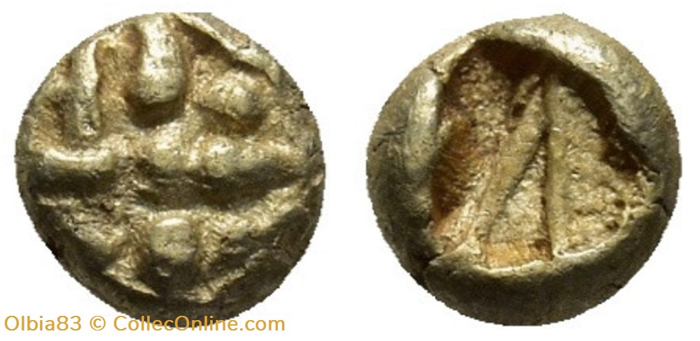 M Erythrée-1/24eme de statère-Rosace / Carré creux monnaies antiques grecques m erythree 1 24eme de statere rosace carre creux