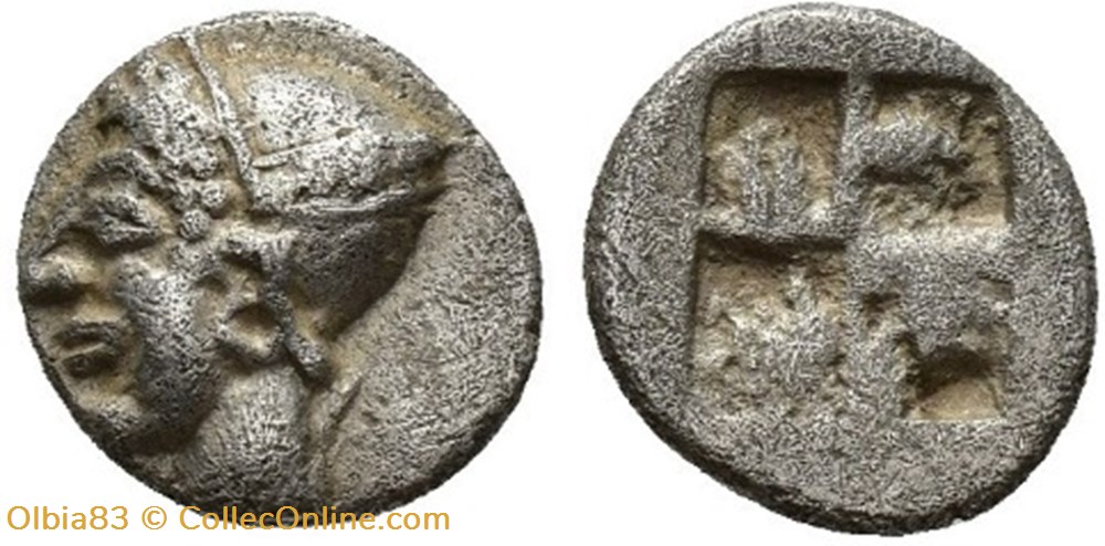 *Phocée-Obole-Tête d'Athéna à gauche / Carré Quadripartite . monnaies antiques grecques phocee obole tete athena a gauche carre quadripartite