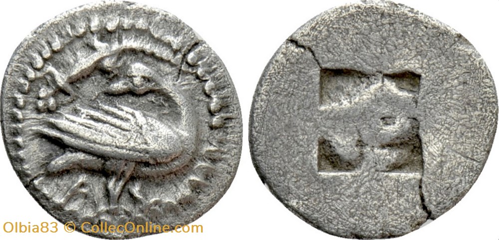 Eion / Tréhemioble / Oie à droite - Carré creux quadripartite. monnaies antiques grecques eion trehemioble oie a droite carre creux quadripartite