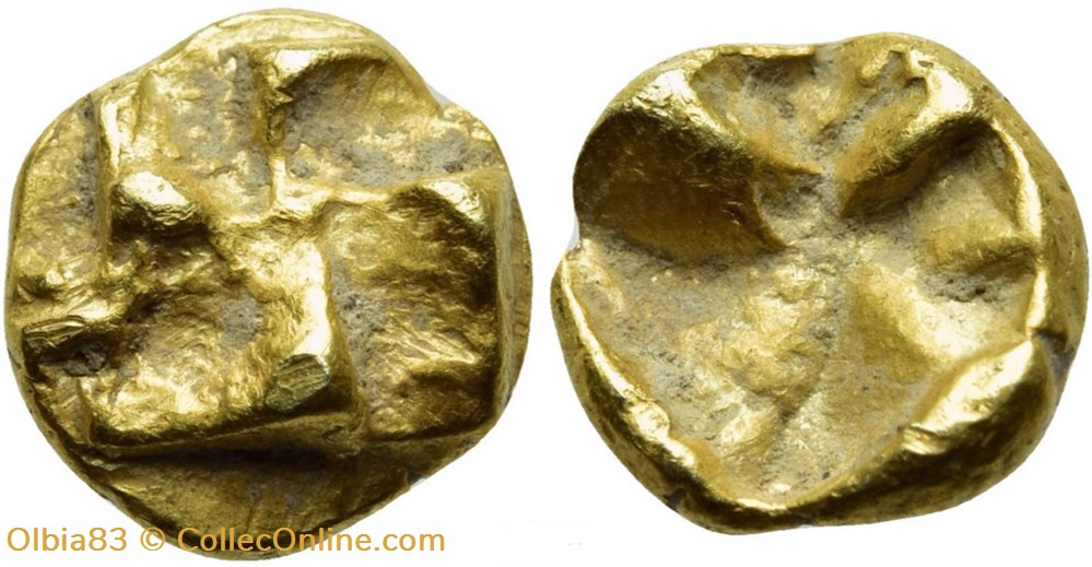 *Ionie / Incertaine / 1/48 eme de statère / Croix swastika - Carré creux. monnaies antiques grecques ionie incertaine 1 48 eme de statere croix swastika carre creux